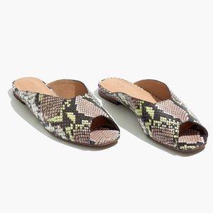 Madewell The Erica Peep Toe Mules in Snake Embossed Leather size 7.5
